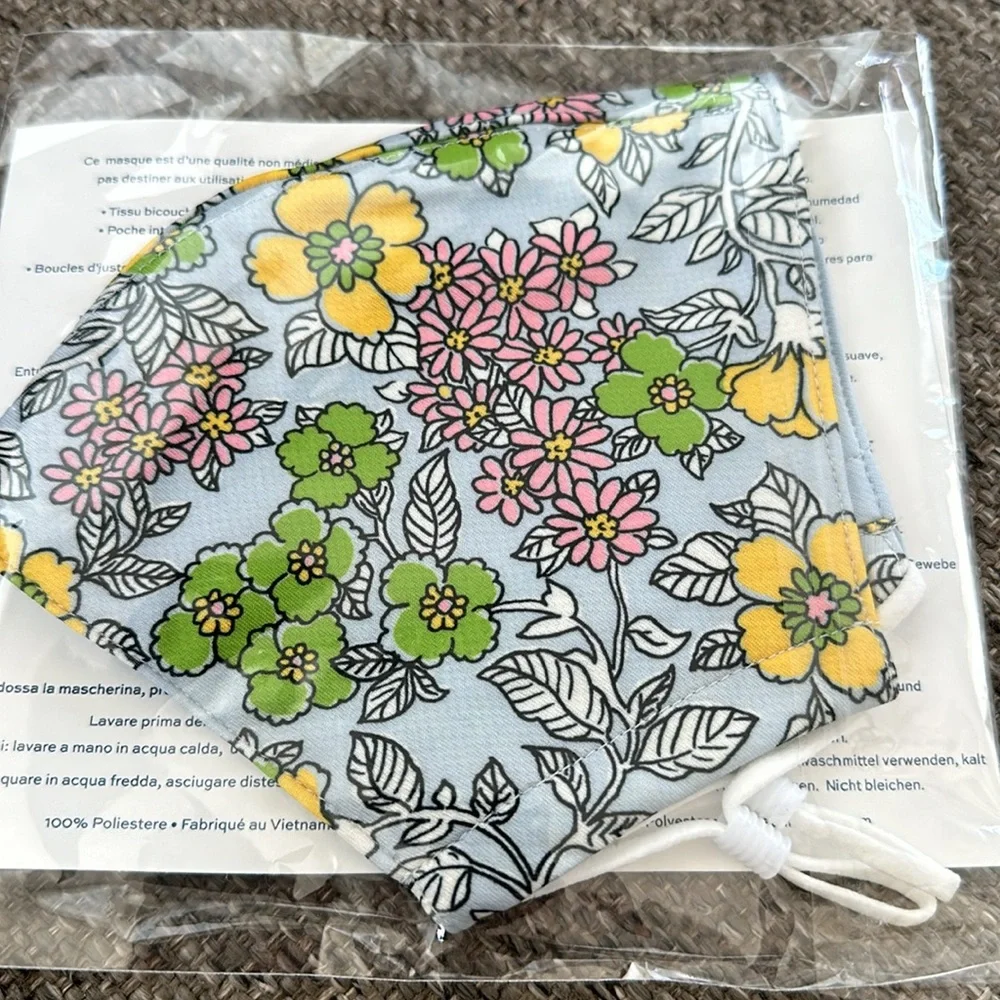 Tory Burch two layer Moisture wicking Face Mask Light Blue Yellow Pink Floral